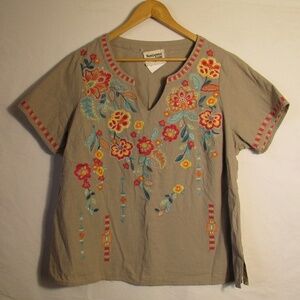 Savanna Jane floral embroidered tunic in a beige color